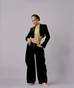 Stylish Modelin Blackand Neon Outfit Wallpaper