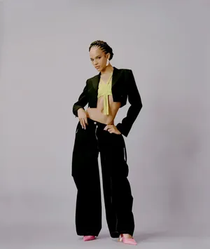 Stylish Modelin Blackand Neon Outfit Wallpaper