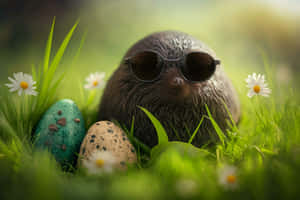 Stylish Molewith Sunglassesand Easter Eggs Wallpaper