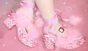 Stylish Pink Shoes On A Wooden Floor Wallpaper