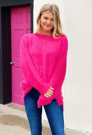 Stylish Pink Sweater Outfit Wallpaper