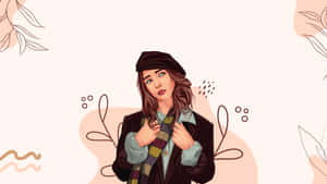 Stylish Preppy Girl Illustration Wallpaper