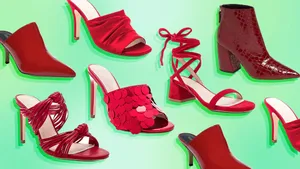 Stylish Red High Heel Shoes On A Red Background Wallpaper