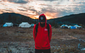 Stylish Red Hoodie On Display Against A Minimalist Background Wallpaper