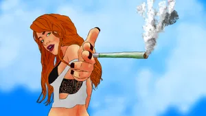 Stylish Woman Enjoying A Joint Wallpaper