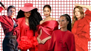 Stylish Woman In Vibrant Red Clothing Wallpaper