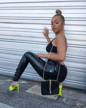 Stylish Woman Posing Against Shutter Wallpaper