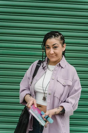 Stylish Womanin Purple Jacket Wallpaper