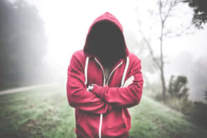Stylish Young Man Wearing A Red Hoodie Wallpaper