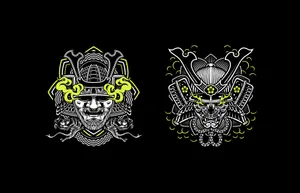 Stylized Samurai Helmets Graphic Wallpaper