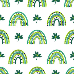 Stylized Shamrocksand Rainbows Pattern Wallpaper