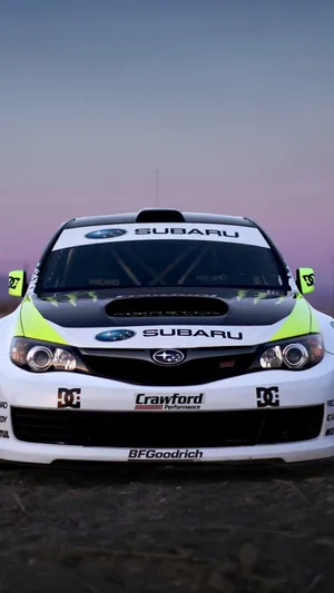 Subaru Rally Car Dusk Backdrop Wallpaper