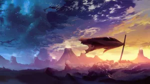 Subtle Anime Scenery Erupting Volcanoes Wallpaper