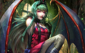 Succubus Wearing Fishnet Stockings Wallpaper