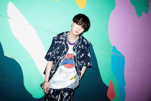 Suga With Bts Dynamite Wall Wallpaper