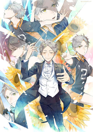 Sugawara Koshi Striking A Pose In His Volleyball Uniform Wallpaper