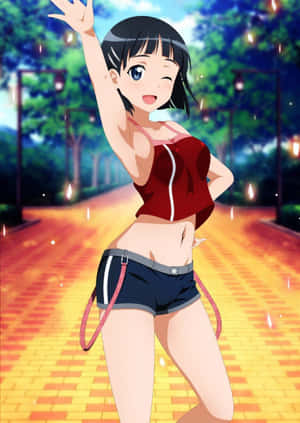 Suguha Kirigaya Striking A Pose In The Virtual World Wallpaper