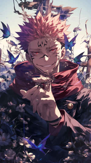 Sukuna Smirk Among Flowers Wallpaper