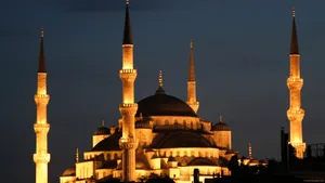Sultan Ahmed Mosque Minarets With Lights Wallpaper