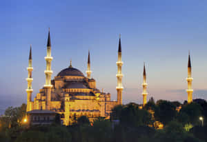 Sultan Ahmed Mosque Six Minarets Illuminated Wallpaper