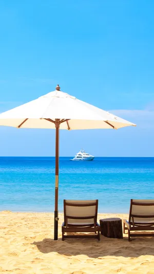 Summer Beach Iphone Boat Umbrella Wallpaper