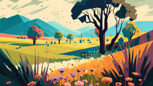 Summer_ Valley_ Illustration_4 K_ Ultra_ Wide Wallpaper