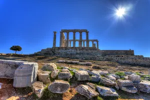 Sun In Sky Over Sounion Wallpaper