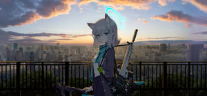 Sunaookami Shiroko Cityscape Blue Archive Wallpaper