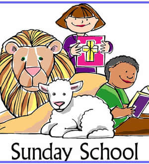 Sunday School Cartoon Illustration Wallpaper
