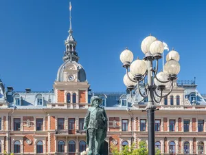 Sundsvall Historic Buildingand Statue Wallpaper
