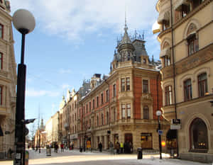 Sundsvall Sweden Winter Street Scene Wallpaper