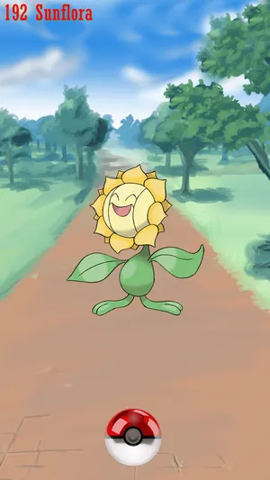 Sunflora On Dirt Path With Pokeball Wallpaper