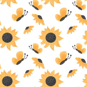 Sunflower_ Butterfly_ Pattern Wallpaper