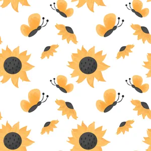 Sunflower_ Butterfly_ Pattern Wallpaper