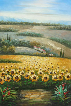 Sunflower Field Oil Painting Wallpaper
