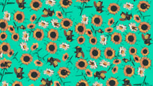 Sunflower Pattern On Green Wallpaper