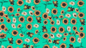 Sunflower Pattern On Green Wallpaper