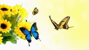 Sunflowersand Butterflies Springtime Scene Wallpaper