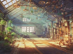 Sunlit Attic Workshopwith Plants Wallpaper