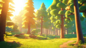 Sunlit Cartoon Forest Scene Wallpaper