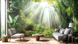 Sunlit Forest Mural Living Room Wallpaper