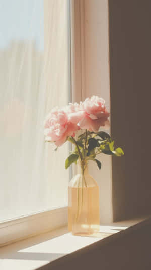 Sunlit Peony Vase Window Sill Wallpaper