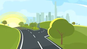 Sunny Cartoon Road Scene Wallpaper