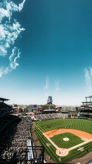 Sunny Day Baseball Game Stadium Aerial View Wallpaper