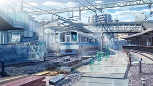 Sunny Day Train Station Artwork Wallpaper
