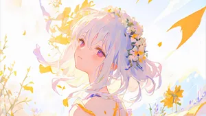 Sunny_ Flower_ Wreath_ Girl_ Anime_ Art Wallpaper
