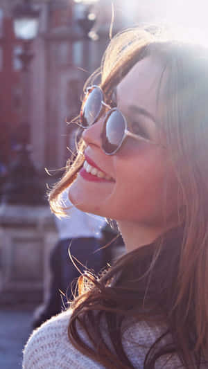 Sunny Smile Sunglasses Woman Wallpaper