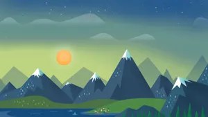 Sunrise And Mountains Material Design Wallpaper