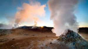 Sunrise Geothermal Geyser Eruption Wallpaper