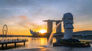 Sunriseat Merlion Park Singapore Wallpaper